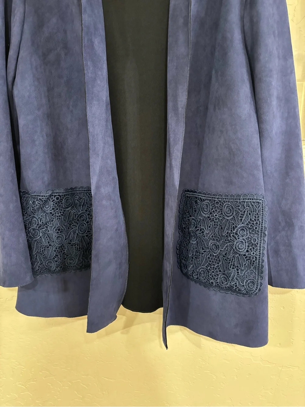 Women's Navy Blazer with Crochet Pockets - Picture 3 of 5